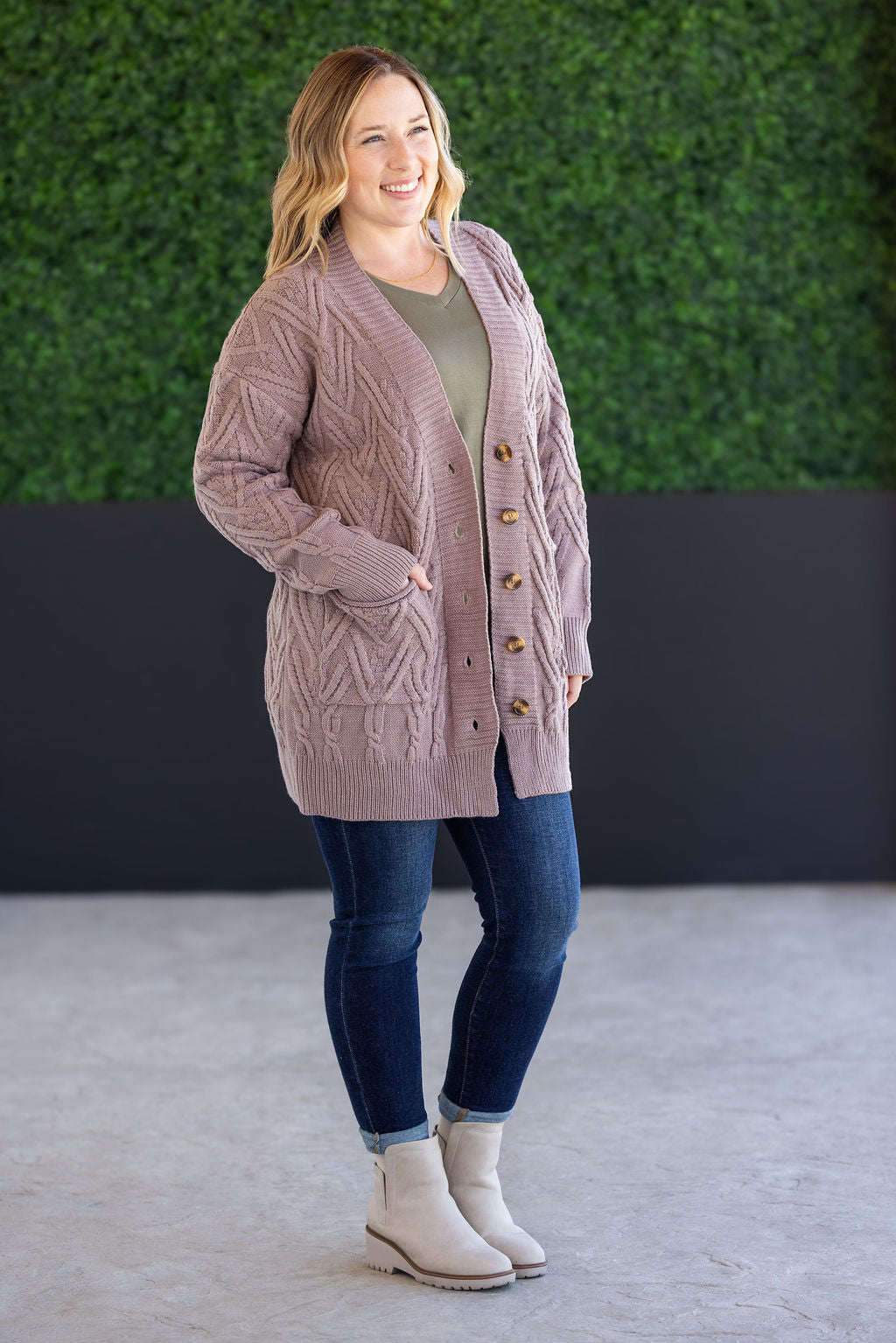 Brooks Button Sweater Cardigan - Light Mocha